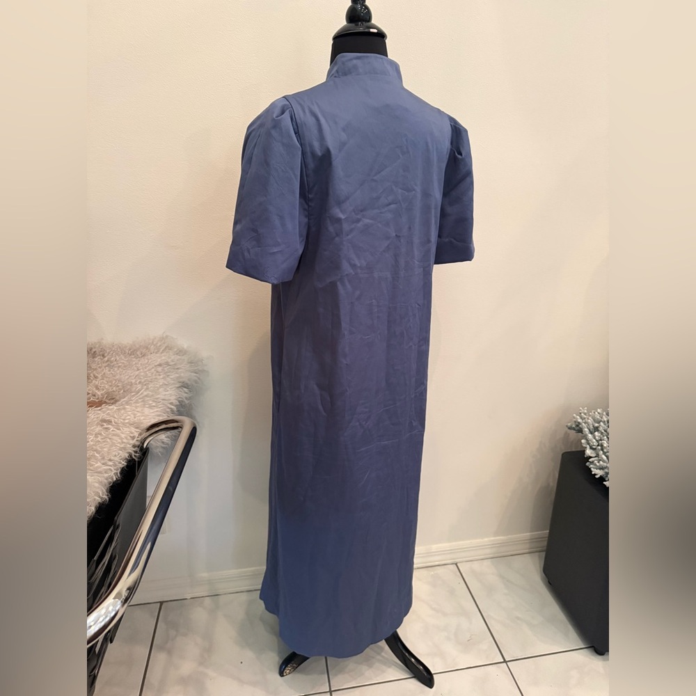 MESTIZA Elliana Gold Palm Embroidered Cotton Poplin Midi Dress in Blue Sz M $475 - Picture 12 of 16